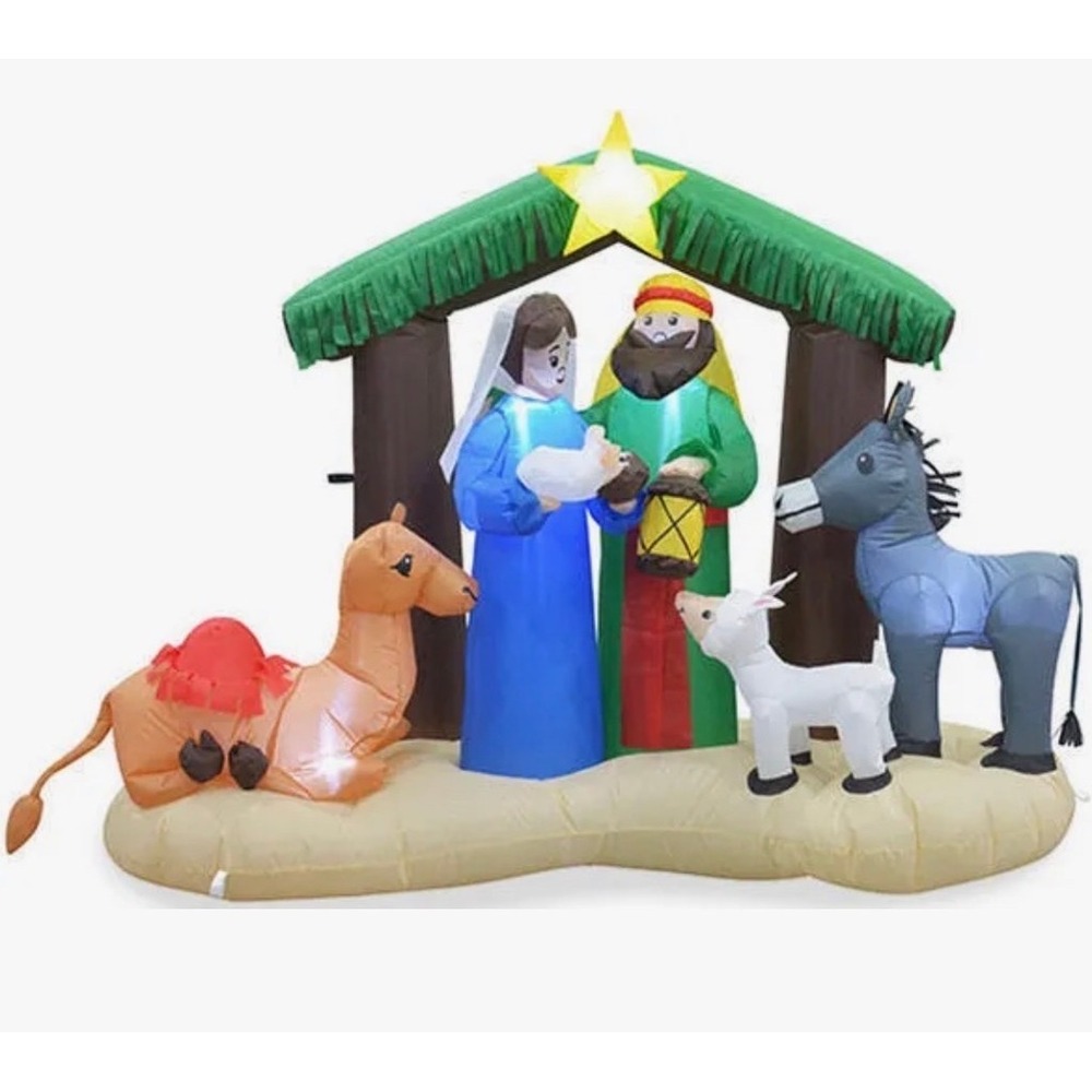 Inflatable Nativity Scene Lighted Winter Wonder Lane 6.5' Mary Joseph Star LED